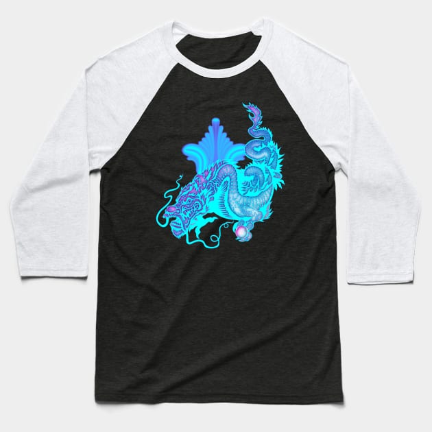 Blue glowing chinese dragon Baseball T-Shirt by Nicky2342